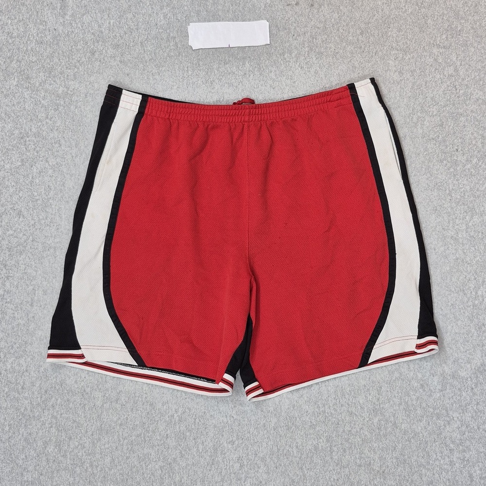 VINTAGE Shaq Men Shorts 38 Red Embroidered Colorblock Sweat 34 Dunkman READ